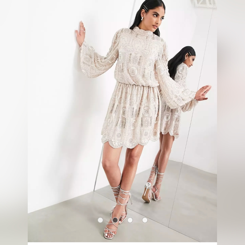 NWT ASOS editions Pretty embellished lng sleeve Skater dress- size Large